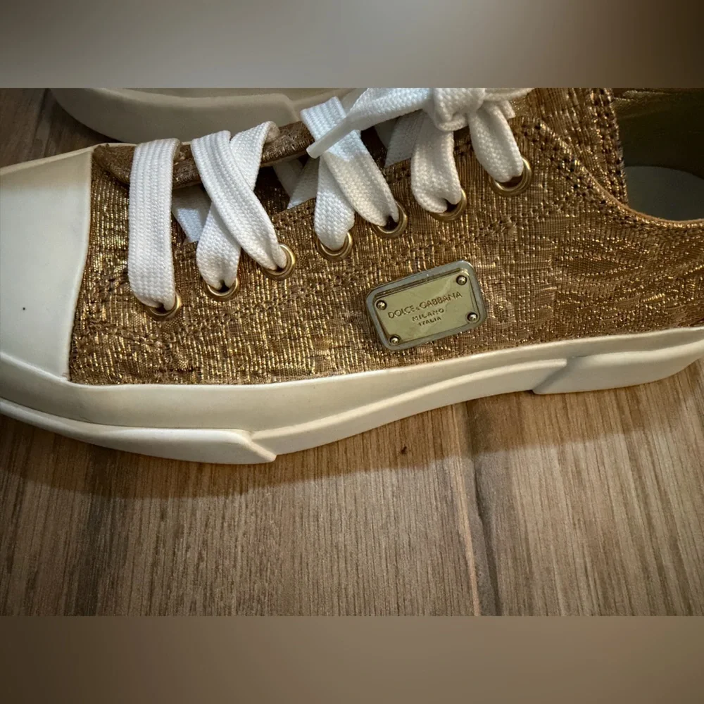 Dolce & Gabbana Gold Metallic Sneakers Platform Logo EU 37.5 (~ US 7 / US 7.5)